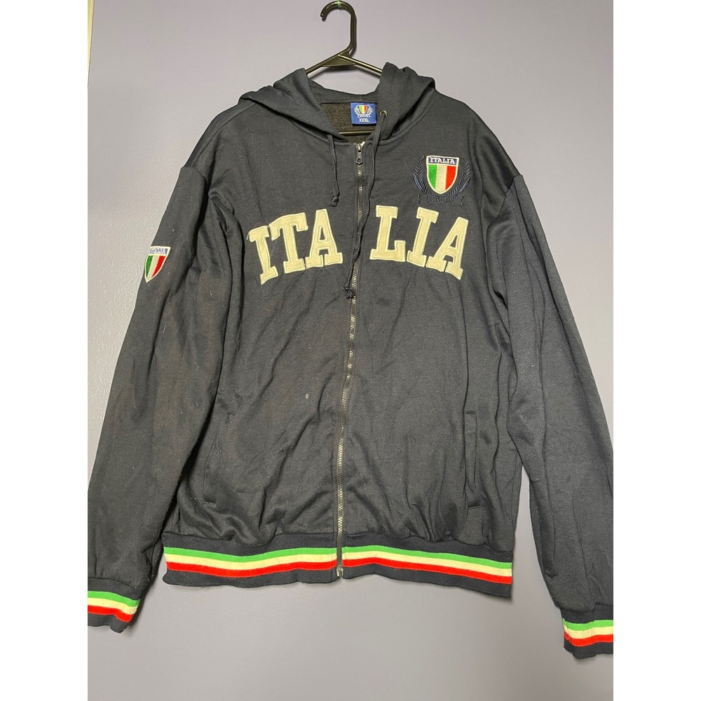 Italia Navy Blue Full Zip Hoodie Mens XXXL Italian Flag Crest Striped Trim